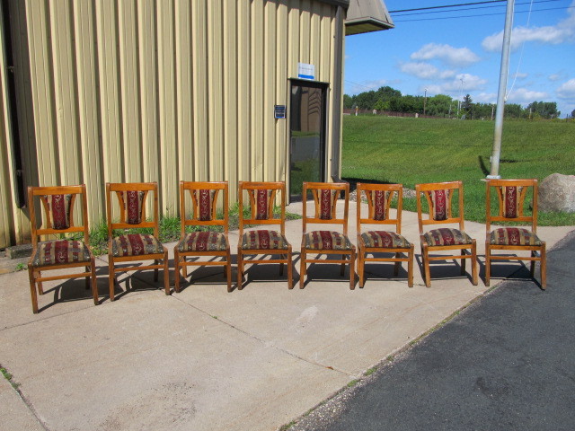 lot 180 image: Matching Set of 8 Vintage Wooden Upholstered Dining Chairs