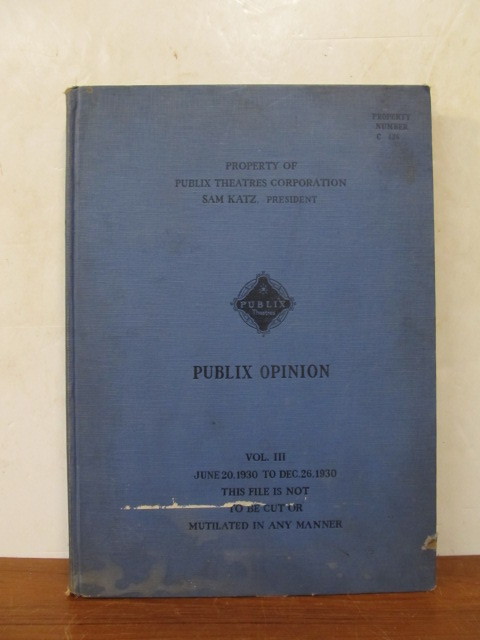 lot 224 image: Orig 1930 PUBLIX THEATRES Publix Opinion Movie Theater Trade Newspaper Bound Volume