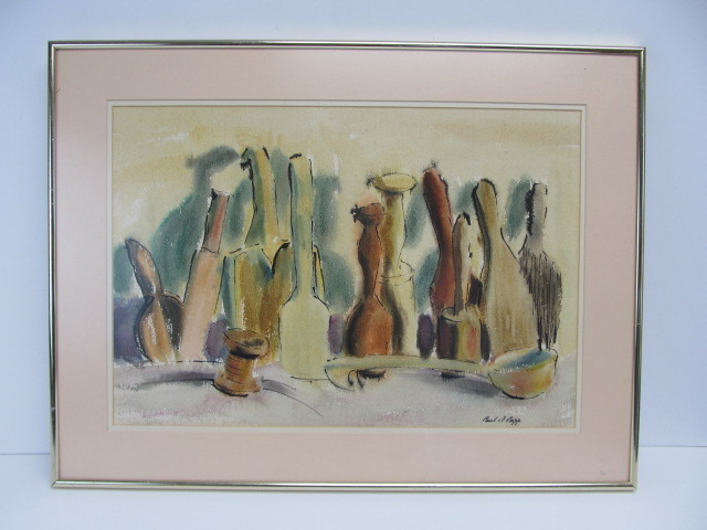 lot 198 image: Framed Signed Vintage Mid Century Still Life Watercolor Painting