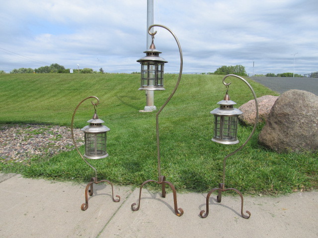 lot 269 image: Set of 3 Heavy Iron Hanging Lantern Stands