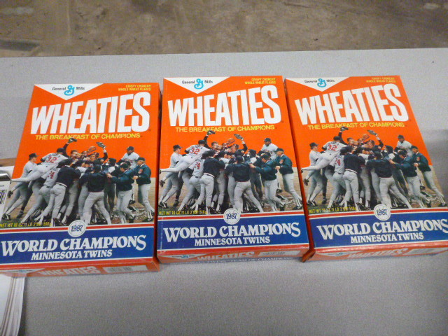 lot 307 image: 3 Boxes of Wheaties 1987 World Champions Minnesota Twins
