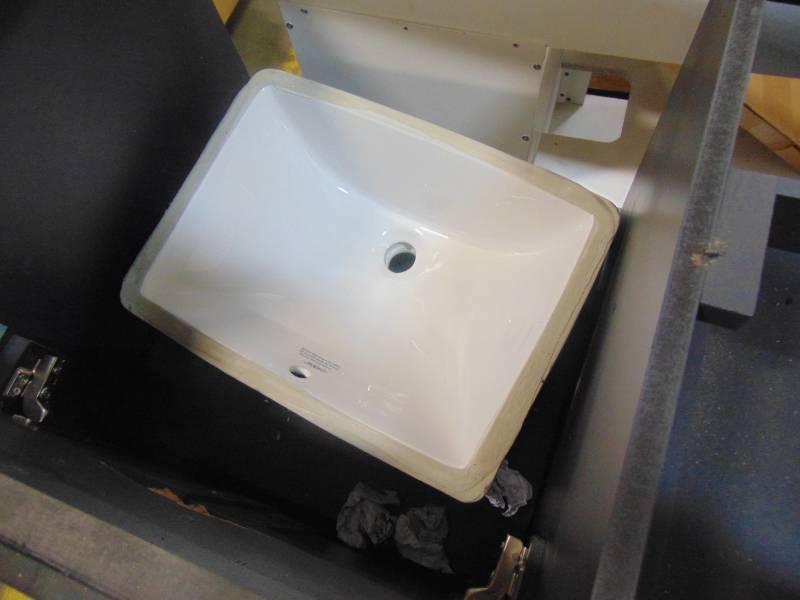 lot 541 image: Scott Living 36 in. Roveland Dark Gray Single Sink Vanity 12026VA-36-200 - VANITY TOP NOT INCLUDED CABINET ONLY - NEEDS SOME TLC.