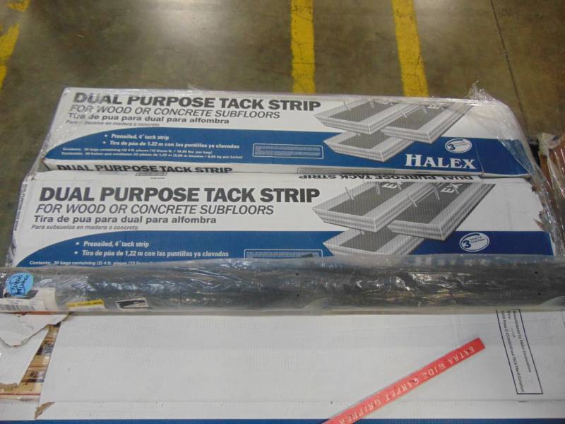 lot 563 image: Halex Poplar 1 in. Wide x 4 ft. Long Carpet Tack Strip for Wood Subfloors (100-Pack) - Entire Pallet