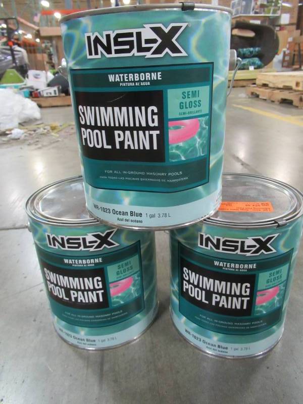 lot 27 image: (3) Insl-X 1 gal. Semi-Gloss Water Ocean Blue Swimming Pool Paint, WR1023