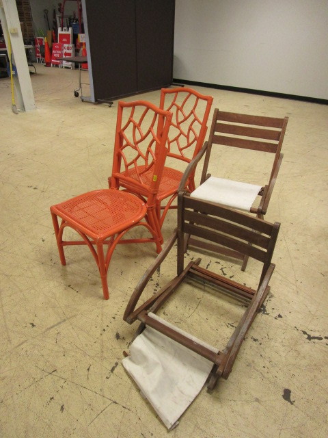 lot 321 image: TWO WICKER CHAIRS AND TWO FOLDING CHAIRS