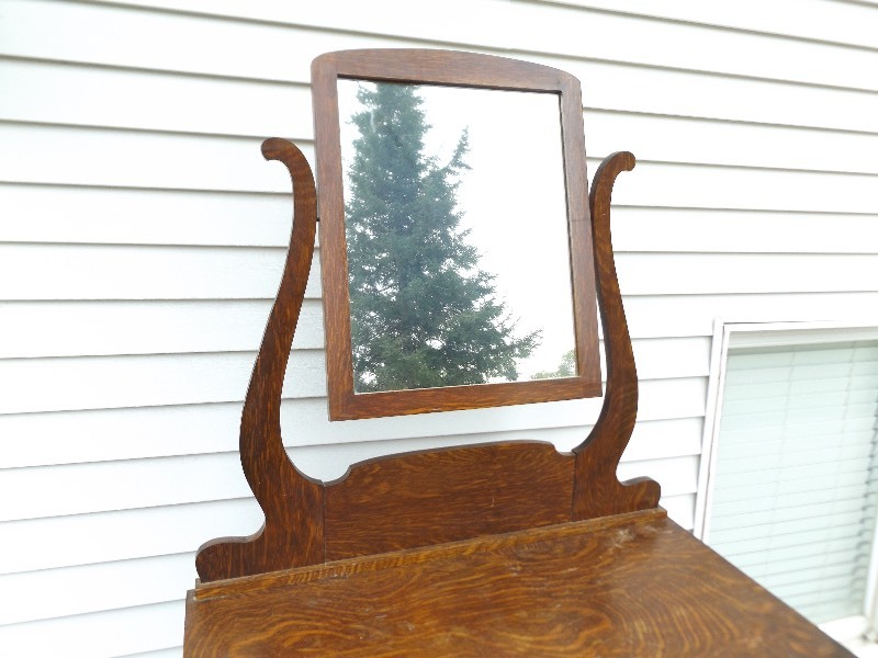lot 3 image: Antique Solid Wood Tiger Wood Dresser and Mirror