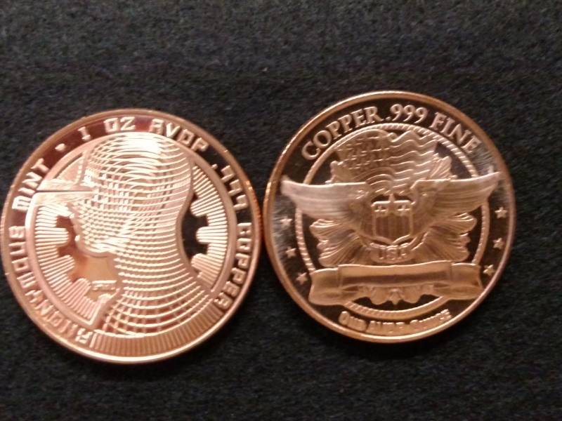 lot 162 image: (2) 1 Ounce .999 Copper Coins...