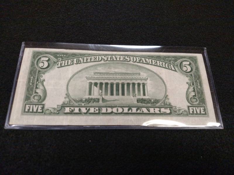 lot 183 image: 1928 C Five Dollars Red Seal Note...