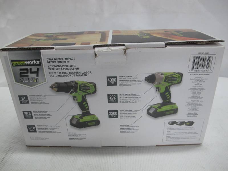 lot 16A image: Greenworks CK24B220 24V Lithium MAX Drill Driver  Impact Driver Combo Kit