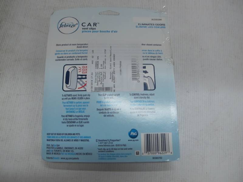 lot 28 image: Febreze Car Air Freshener Linen and Sky Vent Clips, 5 ct.0.06 fl. oz.
