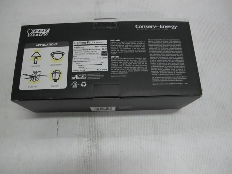 lot 31 image: Feit Dimmable LED 3000K Bright White 4-Pack 100W replacement