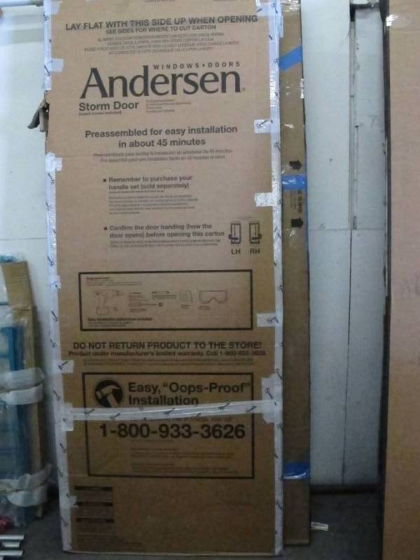 lot 66 image: Andersen 36 in. x 80 in. 3000 Series Sandtone Right-Hand Self-Storing Easy Install Aluminum Storm Door