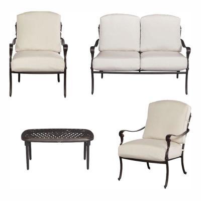 lot 4A image: NEW Hampton Bay Edington 4-Piece Patio Conversation Set with Cushions Included, Bare Cushions