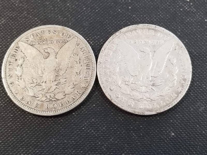 lot 27-A image: 2 MORGAN SILVER DOLLARS 1880-O 1901-O