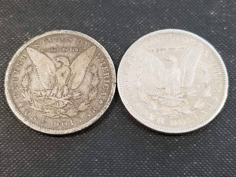 lot 36-A image: 2 MORGAN SILVER DOLLARS 1884 1896-O
