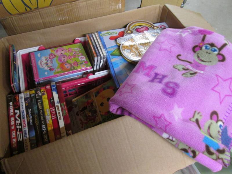 lot 105 image: Box Full of DVD Movies Kids Books B...