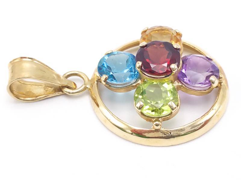 lot 16 image: Multi Gemstone Estate Pendant in 14k Yellow Gold
