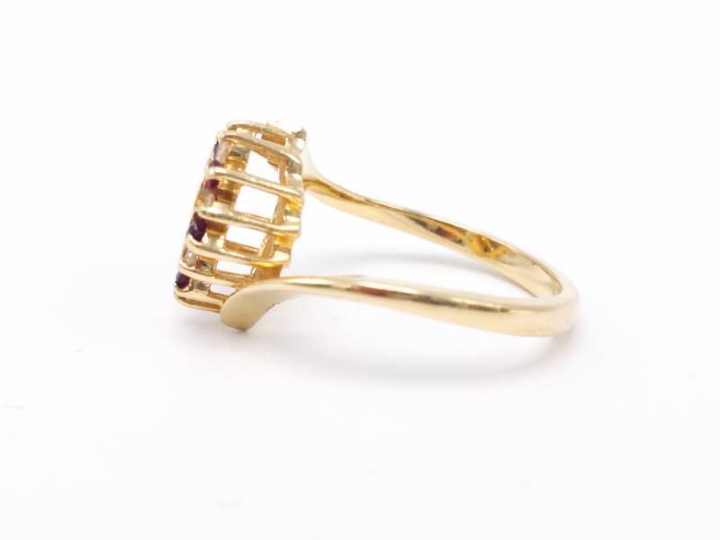 lot 21 image: Pretty Natural Ruby and Diamond Heart Shaped Estate Ring in 14k Yellow Gold