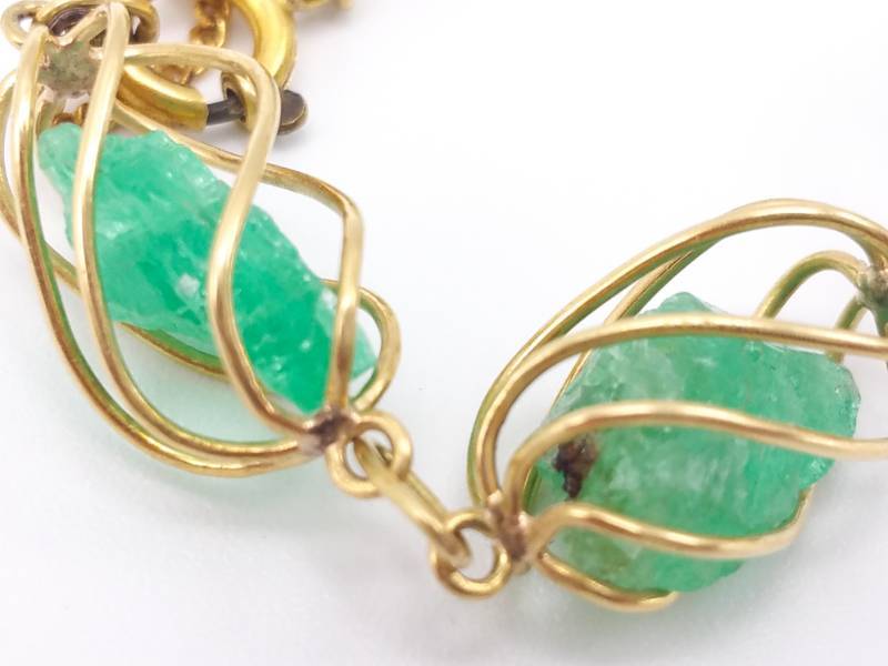 lot 5B image: Fascinating Custom Made Raw Natural Emerald Estate Bracelet in Yellow Gold