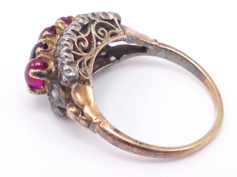 lot 28 image: Vintage Natural Ruby Cabochon and Diamond Estate Ring in Two Tone Gold