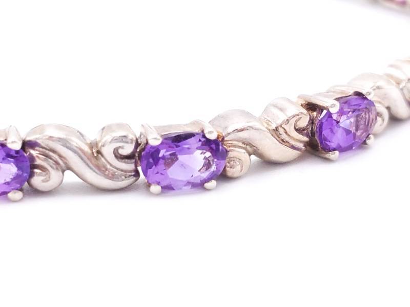 lot 49 image: Art Nouveau Styled Amethyst Estate Bracelet in Sterling Silver