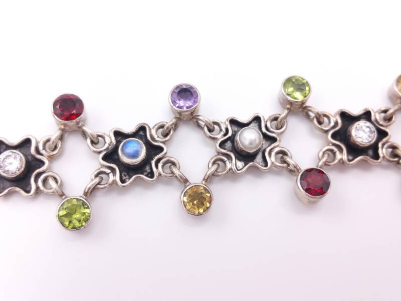 lot 51 image: Well Designed Multi Gemstone Estate Bracelet in Sterling Silver