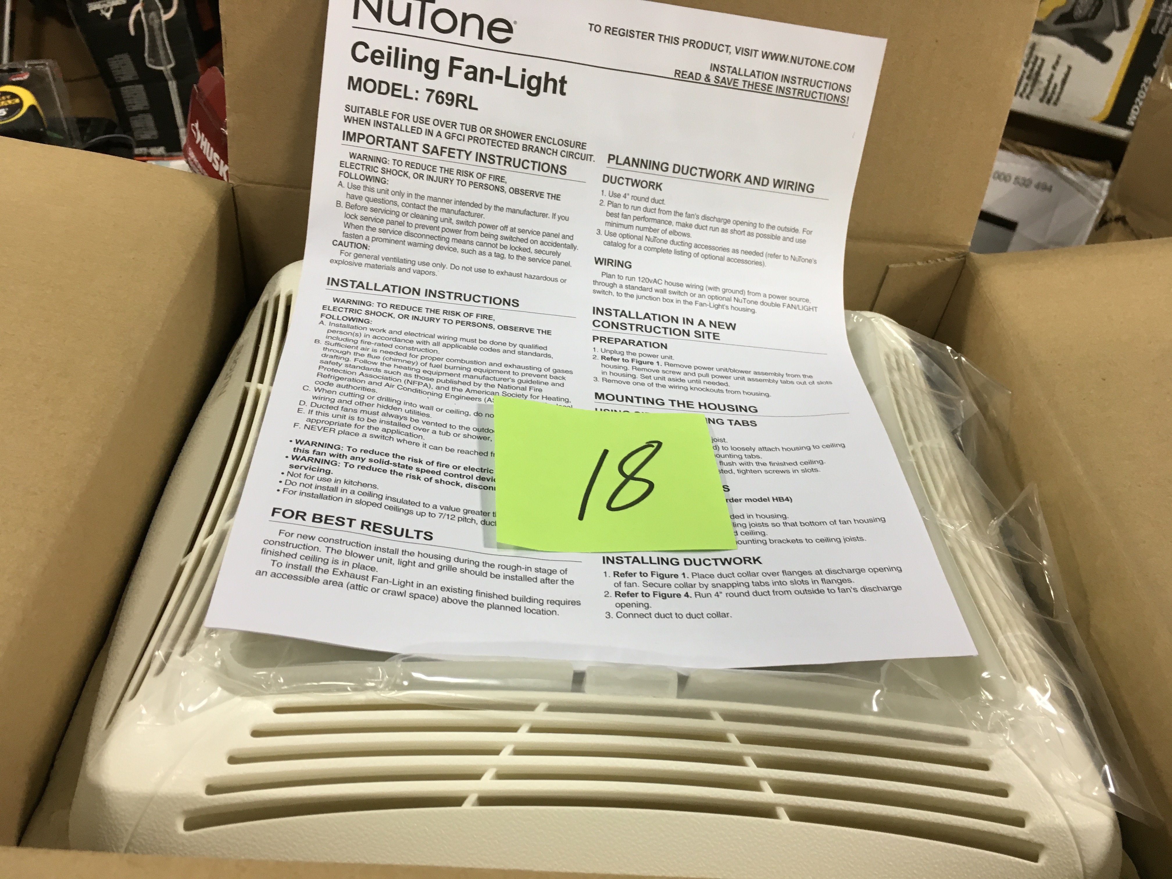 Nutone 70 Cfm Ceiling Bathroom Exhaust Fan With Light White