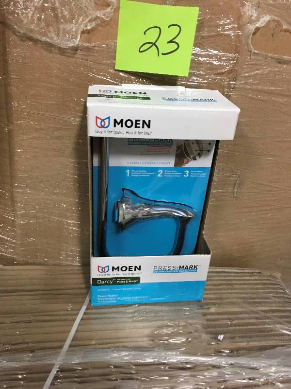 MOEN Darcy Single Post Toilet Paper Holder with Press and Mark in Chrome in good condition
