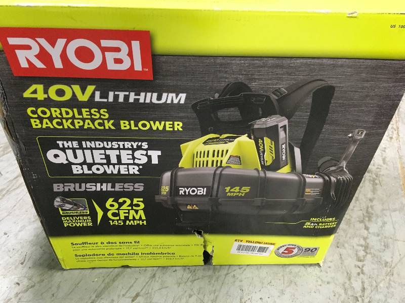 RYOBI 145 MPH 625 CFM 40-Volt Lithium-Ion Cordless Backpack Blower  Battery and Charger Included in good condition