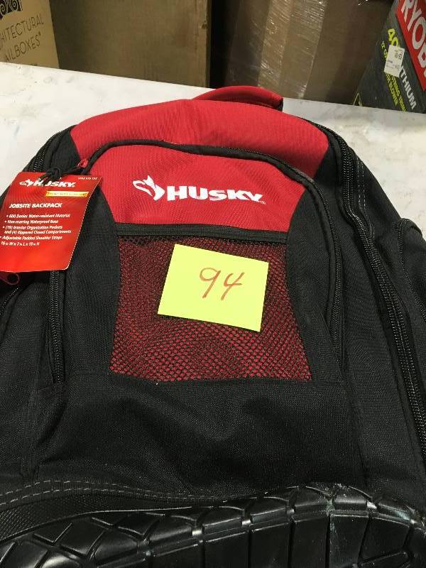 Husky 18 in. Rubber Bottom Tool Backpack in Red in good condition