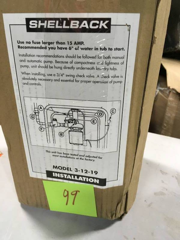Shellback 18 HP Laundry Tray Pump in good condition