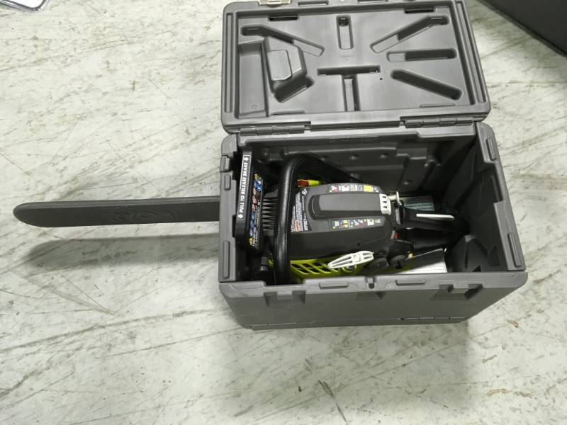 lot 10 image: RYOBI 18 in. 38cc 2-Cycle Gas Chainsaw with Heavy Duty Case in good condition