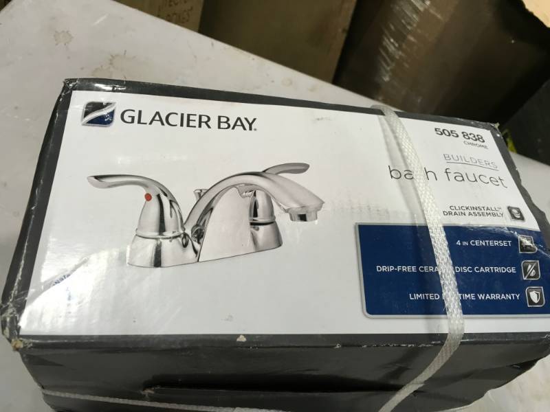 lot 18 image: Glacier Bay Builders 4 in. Centerset 2-Handle Low-Arc Bathroom Faucet in Chrome  in good condition