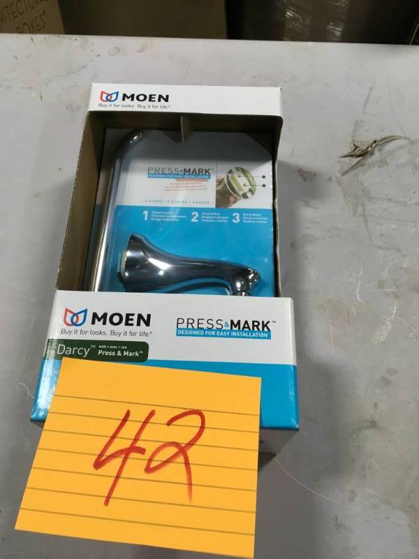 lot 42 image: MOEN Darcy Single Post Toilet Paper Holder with Press and Mark in Chrome  in good condition