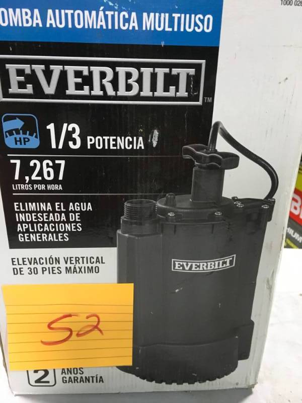 lot 52 image: Everbilt 13 HP Automatic Utility Pump  in good condition