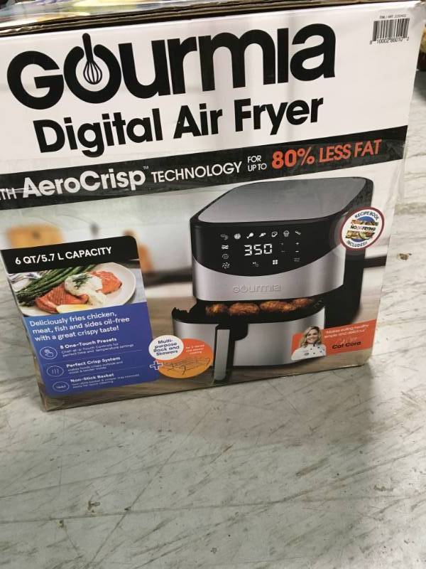 lot 62 image: Gourmia Digital Stainless Steel 6 Qt5.7L Digital Air Fryer With AeroCrispTM Technology  in good condition