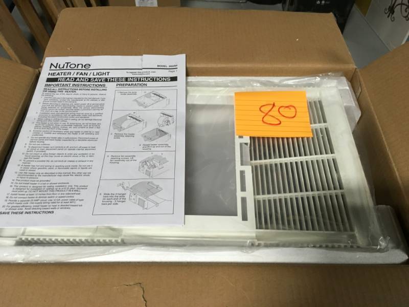 lot 80 image: NuTone 70 CFM Ceiling Bathroom Exhaust Fan with Light and 1300-Watt Heatert in good condition
