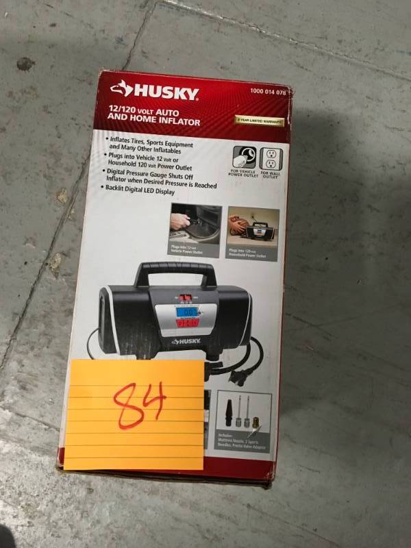 lot 84 image: Husky 12-Volt120-Volt Home and Auto Inflator t in good condition