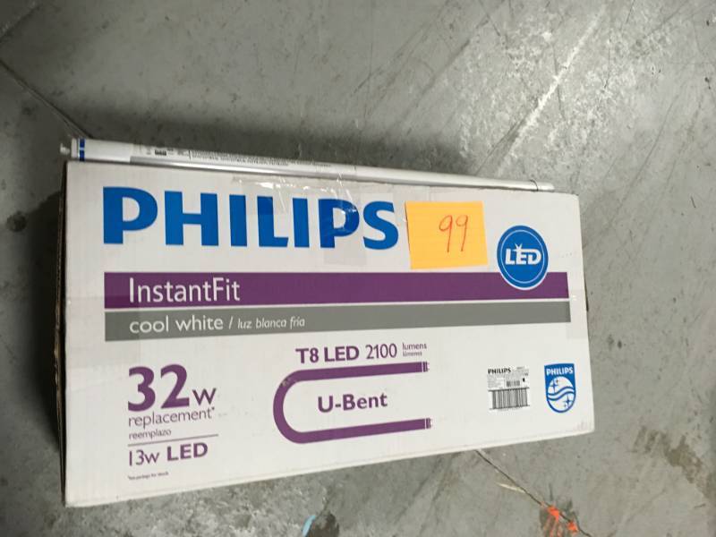 lot 99 image: Philips 32-Watt Equivalent LED InstantFit U-Bent Light Bulb Cool White Glass t in good condition