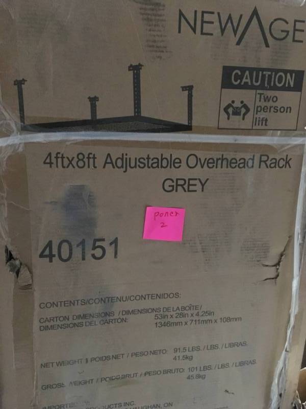 lot 4 image: LOT 2 PCS NewAge Products VersaRac 48 in. W x 42 in. H x 96 in. D Adjustable Ceiling Mounted Storage Rack in Gray not used