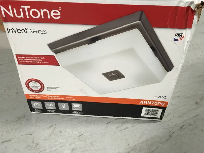 lot 5 image: NuTone InVent Decorative Polished Steel Finish 70 CFM Ceiling Installation Bathroom Exhaust Fan with Light not used
