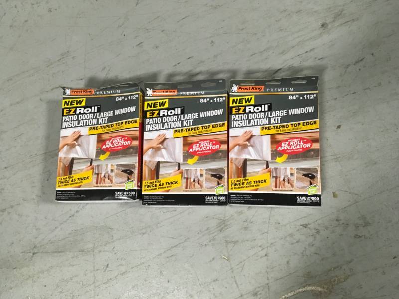 lot 7 image: Lot of 3 New Frost King EO 84 in. x 112 in. Premium Heavy-Duty EZ Roll-on Shrink Patio DoorLarge Window Insulation Kit