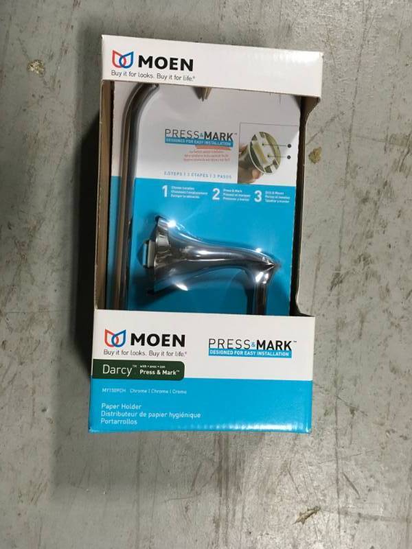 lot 8 image: MOEN Darcy Single Post Toilet Paper Holder with Press and Mark in Chrome New
