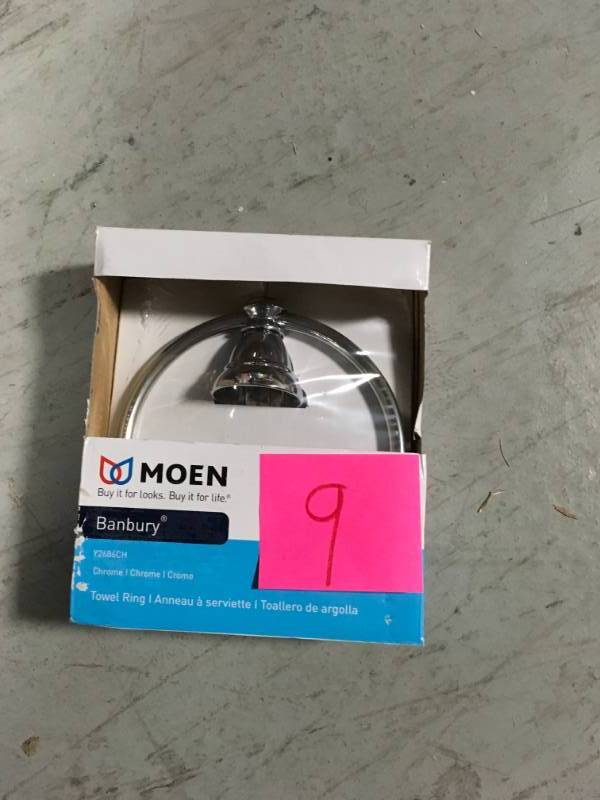 lot 9 image: MOEN Banbury Towel Ring in Chrome New