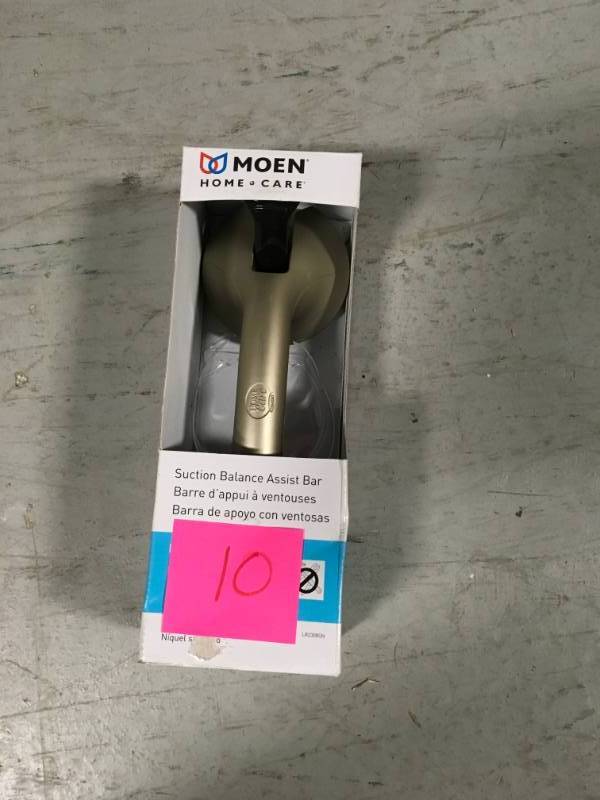 lot 10 image: MOEN 12 in. x 1.26 in. Suction Balance Grab Bar in Satin Nickel New