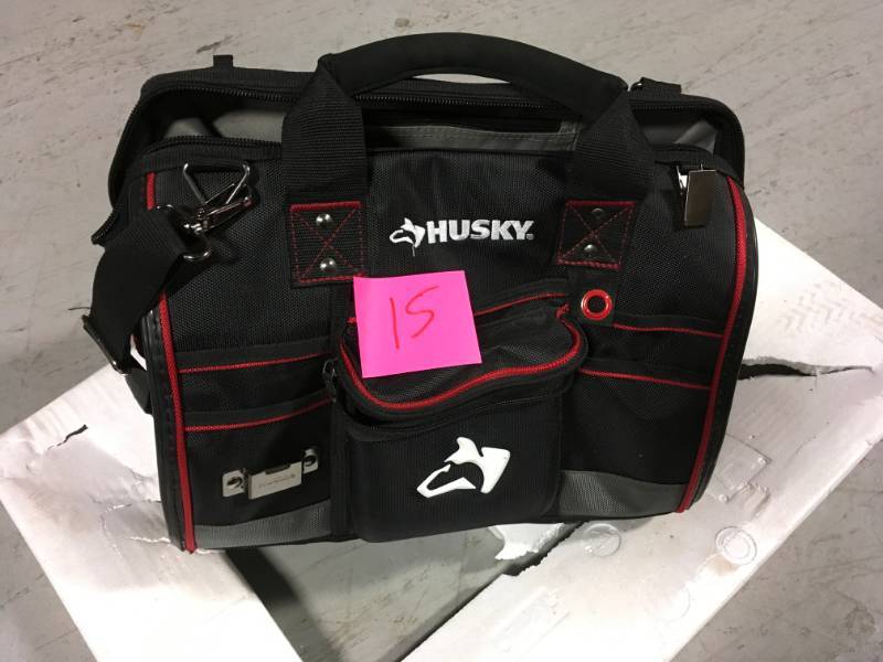 lot 15 image: Husky 18 in. Large Mouth Tool Bag with Tool Wall in good condition
