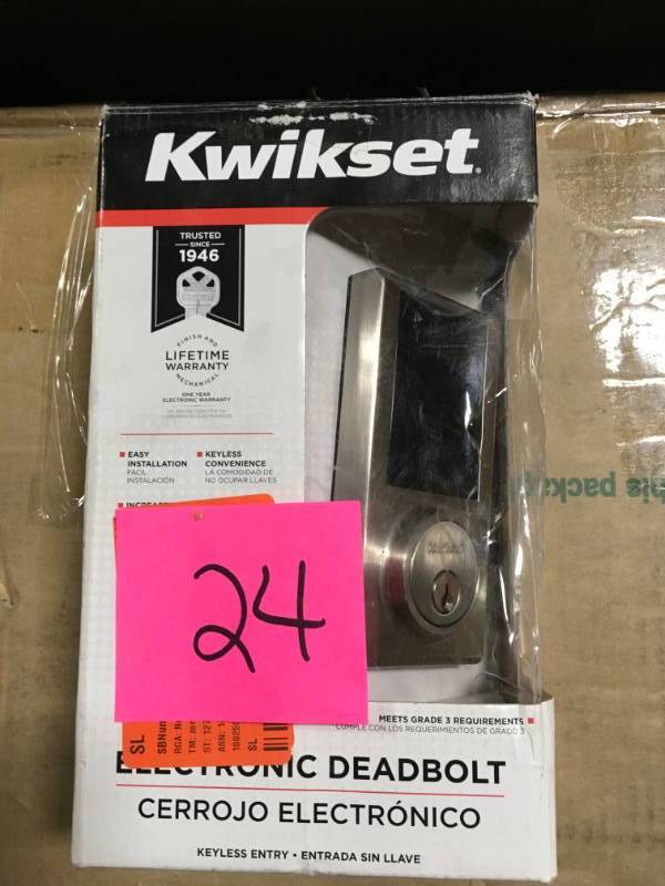 lot 24 image: Kwikset Limited Edition Satin Nickel Single Cylinder Contemporary Square Touchscreen Deadbolt  in good condition