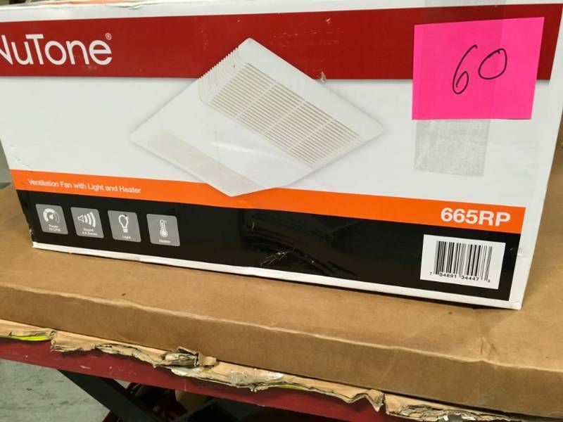 lot 60 image: NuTone 70 CFM Ceiling Bathroom Exhaust Fan with Light and 1300-Watt Heater  in good condition
