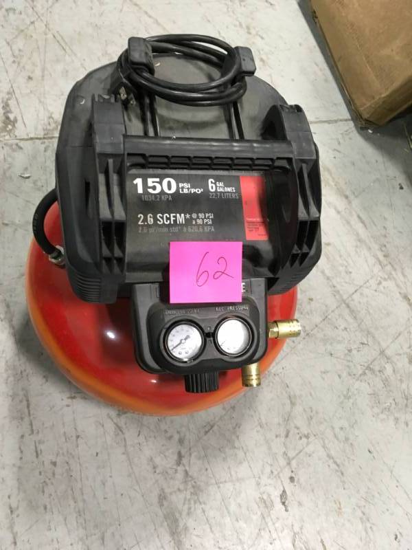 lot 62 image: Porter-Cable 6 Gal. 150 PSI Portable Electric Air Compressor, USED  in good condition