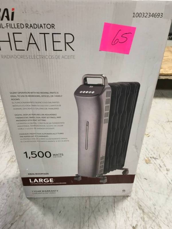 lot 65 image: SAI 1,500-Watt Digital Eco-Fin Oil-Filled Radiator with 7-Fins  in good condition